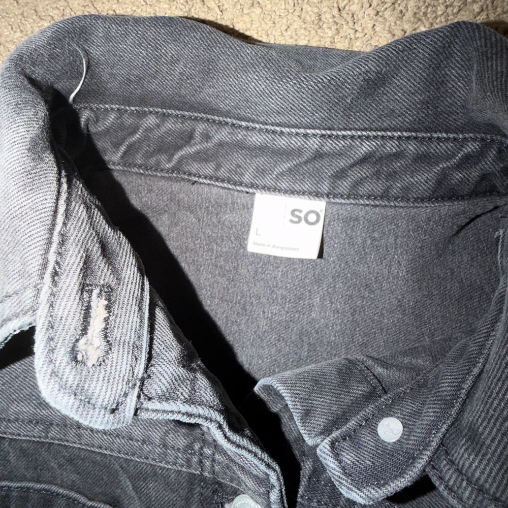 Boxy Black Washed Denim Cropped Short Sleeve Jacket - Picture 2 of 4